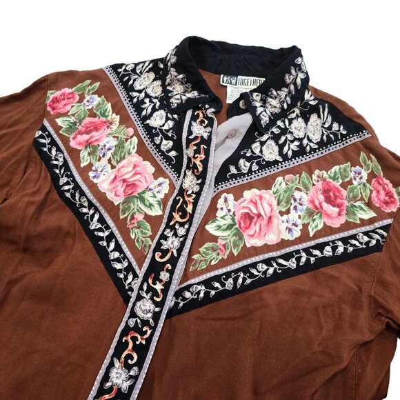 Vintage Together Womens Western Shirt With Floral design Brown 4H show shirt S - Picture 6 of 7